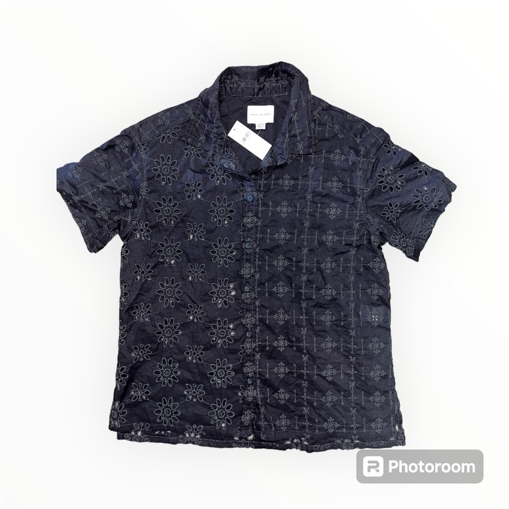 American Eagle Button Down Cut-Out Top NWT Black Size S